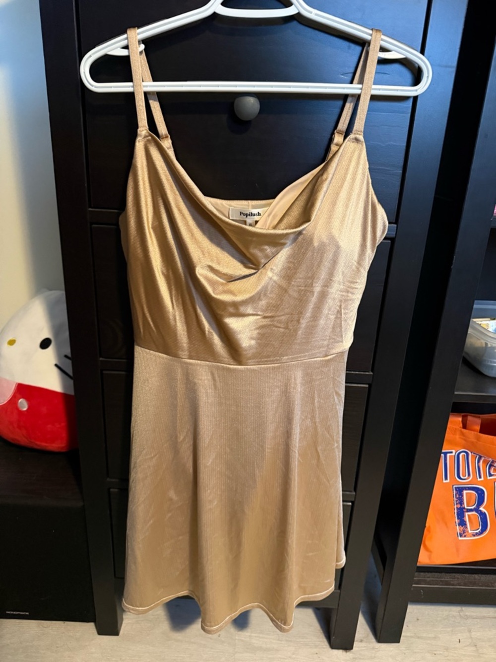 Poplush Gold Cowl Neck Mini Dress with Adjustable Straps